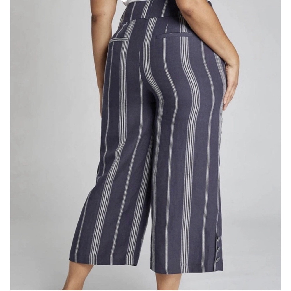 Lane Bryant The Laney Linen Blend Wide Leg Cropped Pants Navy Size 16 NEW